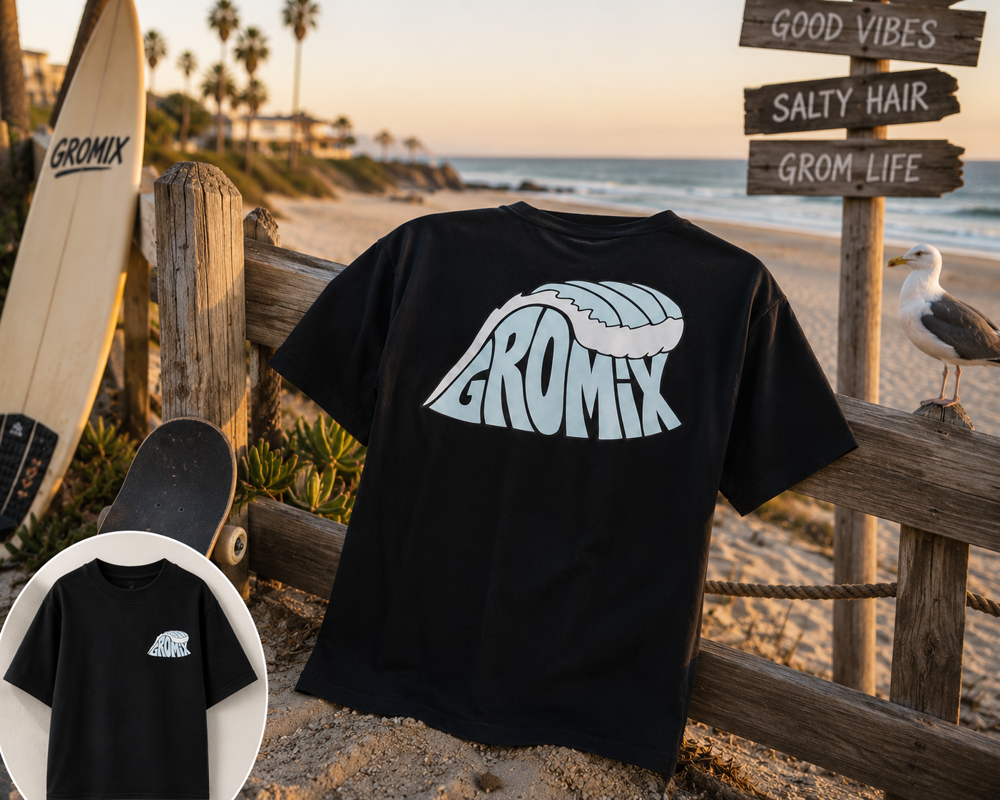 Gromix Wave Logo Tee Charcoal
